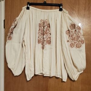 Bohemian Off-Shoulder Blouse with Floral Embroidery